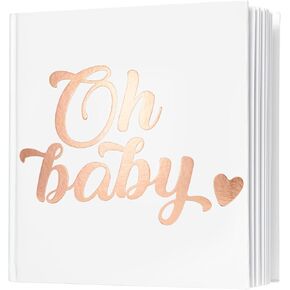 Calculs Oh Baby Bridal Party Decoration Picture Book 8.5" Square Polaroid Baby Shower Guest Book Blank White Pages for Pictures White Cover Rose Gold Stamping