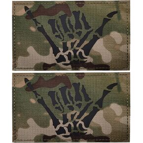 3PCS Halloween Skull Skeleton Hand Finger Glow Dark Patch, Infrared IR Reflective Tactical Military Morale Decorative Patches Sewing Appliques Badges