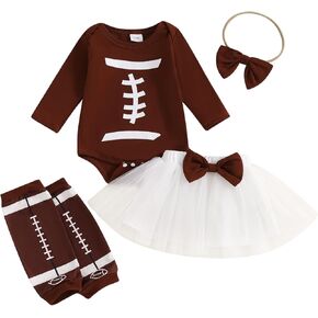 FIOMVA Baby Girl Football Outfits Rugby Costume Football Jersey Onesie Romper+Leg Warmer+Skirt Headband Set Fall Clothes 4Pcs