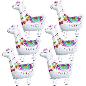 6 Pcs Walking Llama Animal Balloons Self Standing Lovely White Alpaca Llama Foil Balloons for Mexican Fiesta Themed Party Birthday Party Baby Shower Wedding Decorations