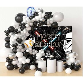 165Pcs Star Galaxy Theme Birthday Party Decorations 1pcs Universe Star Birthday Backdrop 164pcs Black Silver White Latex Balloons Garland Arch Kit