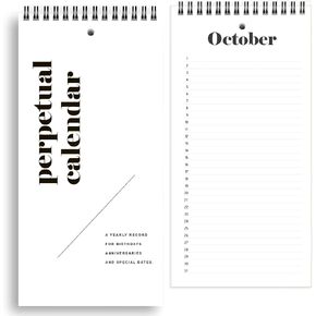Perpetual Calendar, 5"x10" Perpetual Desk Calendar for Reminding Anniversaries, Important Dates, Festivals, Birthday, Wall Hanging Calendar Book (Black,12 Sheets)