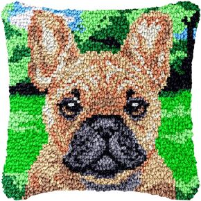 Latch Hook Kits for DIY Throw Pillow Cover, Colorful Handmade Pillow Case for Home Decoration, Festival Gift 17x17inch (French Bulldog1)