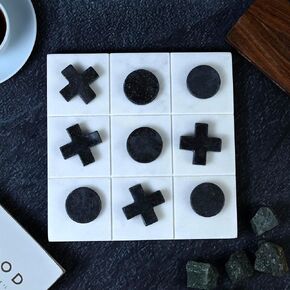 مجموعة ألعاب Tic Tic Tic Tic Tic - Black Board Tic Tac مع White Marble Zero & Cross Fingering ، Marble Tic Tac Toe Table Table ، لعبة للبالغين 8x8 بوصة