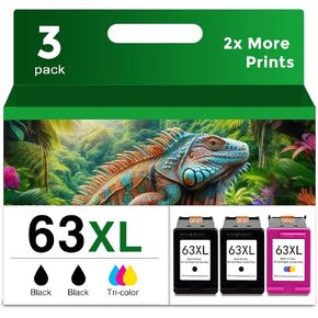 Remanufactured Ink Cartridge Replacement for Ink 63 63XL Ink Cartridge Combo Pack (2 Black and 1 Color) Use with 3830 5255 5258 4650 Envy 4520 4512 Deskjet 3632 1112 3637 3630 Printer