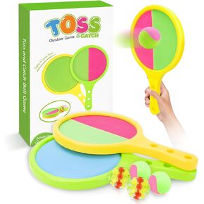 Toss and Catch Game for Kids: Toss and Catch Ball Set - Outdoor Catching Ball Paddle Toys for Ages 3+ Beach Paddle Ball Sets for Yard and Backyard Summer Outside Activities