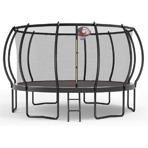 10 12 14 15 16FT Outdoor Trampolines for Kids and Adults, Pumpkin Trampoline with Curved Poles, Recreational Trampoline with Basketball Hoop and Safety Enclosure Net for Kids and Adults