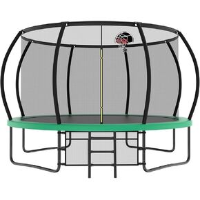 10 12 14 15 16FT Outdoor Trampolines for Kids and Adults, Pumpkin Trampoline with Curved Poles, Recreational Trampoline with Basketball Hoop and Safety Enclosure Net for Kids and Adults in Kuwait