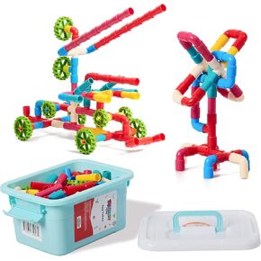 144 PCS STEM Pipe Building Blocks - Colorful Tube Construction Set for Kids Age 3+, Sensory Educational Learning Toys for Boys & Girls, Creative Engineering Building Kit for Preschool & Toddlers