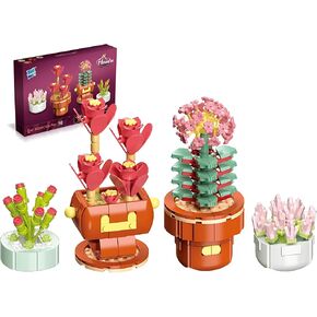 Succulents Tiny Plants Building Set, Flower Botanical Collection for Office Home Decor Flower Potted Plants Bonsai Building Blocks Toys, Creative Building Project for Adults Kids, Build and Display
