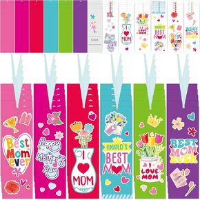 36 Sets Happy Mother's Day Craft Kit for Kids DIY Mom Bookmark Sticker Scenes Make Your Own Craft Gifts World's Best Mom Craft Bulk for Classroom School Home Mother's Day Party Favor Supplies