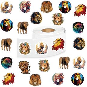 Lion Stickers (500 pcs), 10 Sheets Animal Aesthetics Cartoon Decal Roll Self Adhesive Seals for Kids Girls Boys Teen Birthday Party Decoration Water Bottle Laptop Scrapbook Cards Envelope