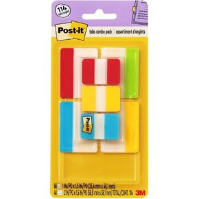 Post-it Tabs Value Pack, Assorted Primary Colors, 1 in and 2 in Sizes, 114 Tabs/Pack (686-VAD2)