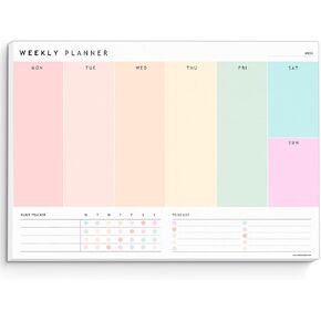 Weekly Planner Notepad - Daily, Weekly Schedule, To Do List Desk Pad, Productivity Planner & Time Management, ADHD Planner | 50 Undated Tear Away Sheets | A4 Colorful