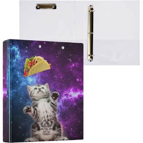 لطيف Taco Cat Galaxy 3 Ring Binder 1.5 بوصة ، رابط خاتم مستدير وحافظة منخفضة ، يحمل 200 ورقة ، لوازم مكتبية يومية