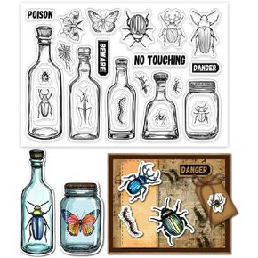 GLOBLELAND Potion Bottle Clear Stamps Insect Butterfly Silicone Clear Stamp Transparent Stamps for DIY Scrapbooking and Cards Making Photo Album Journal 6.3x4.33inch