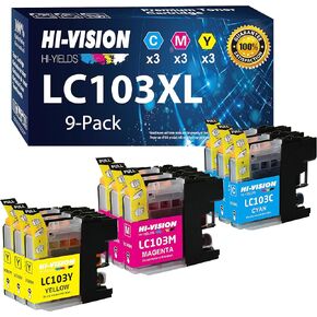 HI-VISION HI-YIELDS 9 Pack Compatible LC-103XL Ink Cartridges Replacement for Brother LC103XL 103XL Work with MFC-J4310DW J4410DW J4510DW J4610DW J4710DW Printers (3xCyan, 3xMagenta, 3xYellow)