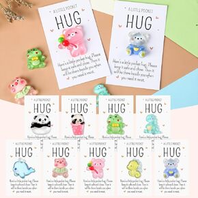 9 Sets Pocket Hug Bulk Little Resin Animal Emotional Support Gifts with Inspirational Positive Pocket Hug Card for Friends Coworker Staff Family Employee(Cute Style)