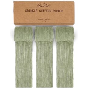 Whaline 3 Rolls Sage Green Chiffon Crinkle Ribbon 3 Inch x 9 Yard Handmade Fabric Silk Ribbon for Bridal Bouquet Bow Making Wedding Invitations Gift Wrapping