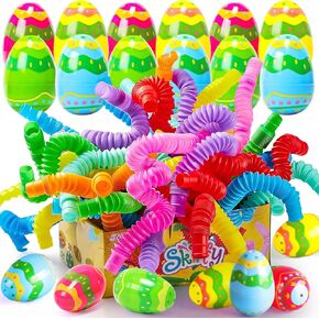 12 Pack Filled Easter Eggs Easter Basket Stuffers for Kids Toddlers with Pop Tubes,Party Favors for Boys Girls
