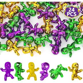 24 PCS King Cake Babies, 1 Inch Plastic Babies for Mardi Gras, Purple Green Gold Tiny Plastic Babies for Baby Shower Favors Ice Cube Game, Small Plastic Babies for Mardi Gras Party Decorations