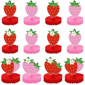 12 PCS Strawberry Honeycomb Centerpieces Red Pink Strawberry Table Concerpiece Strawberry Paper Paper Supplies for Strawberry موضوع حفلة عيد ميلاد الطفل