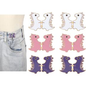 Whaline 6 Sets Instant Pant Waist Tightener Cute Dinosaur Waist Buckle Pin Adjustable Jean Button No Sewing Waist Cincher Clip for Women Men Clothing