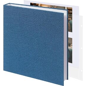 Vienrose Scrapbook 12x12 Inch Large 3 Ring Binder Photo Album, Linen Cover DIY Scrap Book with 30 Sheets Plastic Sleeves 60 Pages Blank White Inner Pages for Wedding Birthday Baby Travel Pink