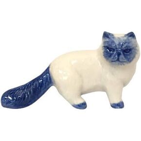 Ceramic Persian cat Figurine Dollhouse Delft Blue White Collectible Miniature Bonsai Garden Handmade Painted Gift no 3_White