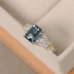 Vintage Women Aquamarine Gemstone 14k White Gold Filled Wedding Bridal Band Ring (6)