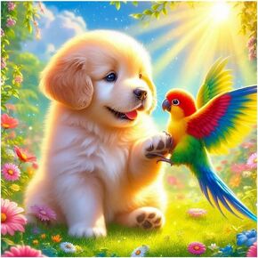 SJUTOUCI Dog and Parrot Diamond Art Painting Kits for Adults, Diamond Art Kits for Beginners, 5D DIY Full Drill Gem Craft for Home Decor Gift 12x12 inch/30x30cm, Animal