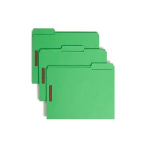 Smead Fastener File Folders, 50 Count, Green, Reinforced 1/3-Cut Tabs, 2 Fasteners, Letter Size (12140)