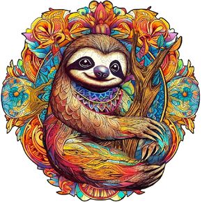 Wooden Jigsaw Puzzle, Sloth Puzzles for Adults, 100pcs 7.8 * 7.7in. Eco-Friendly Unique Animal Shape Sloth Puzzle, Toy Gift for Adults and Kids