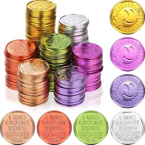 Civaner 300 Pcs Kids Caught Being Good Coins Behavior Tokens Classroom Behavior Incentive Plastic Coins Gift Reward Tokens for School Student Prize Play Counting Party Supplies(Smile Face)