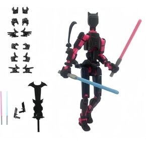 T13 Action Figure( Assembly Completed),Upgraded Version 5.4 inches 3D Printed Titan 13 Robot Model, Multi-Jointed Movable Lucky Dummy 13 Collectible, Perfect for Desktop Decoration (Black Red)