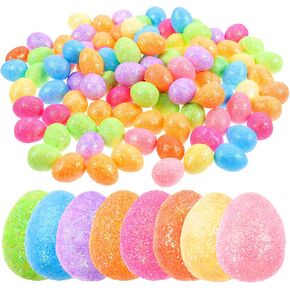 Abaodam 100pcs Easter Glitter Eggs Foam Easter Eggs Ornaments Mini Bird Eggs for DIY Crafts Basket Stuffers Easter Party Home Decor