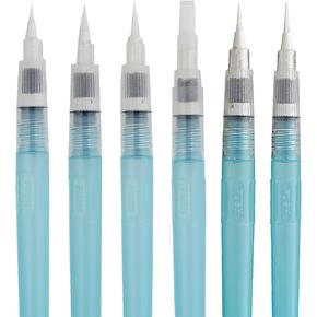 Kuretake Watercolor Brush Pen Long ، 6 PCS ، قلم فرشاة المياه ، فود ، مسطح ، منج ، نصائح فرشاة مرنة متنوعة ، للمحترفين ، الفنانين ، البالغين ، الأطفال ، صنع في اليابان