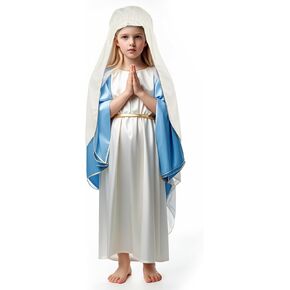 VZQI Virgin Mary Costume for Girls Biblical Costume Robe for Kids Halloween Bible Costume Set
