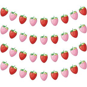 4pcs زخارف عيد ميلاد الفراولة التوت أول عيد ميلاد ديكور التوت الحلو حفلة تعليق لافتات الفراولة تحت عنوان لوازم الحفلات للاستحمام الطفل