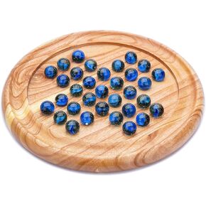 Ajuny Handcrafted Wooden Solitaire Board Game, Classic Round Design with 33 Marbles, 9x9 Inch – Strategic Mind Game for All Ages