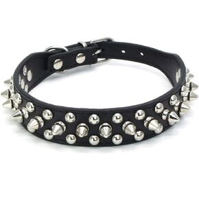 Avenpets Gorgeous Design Leather Dog Collar with Spikes and Studs for Daily Activities,Black,XXS:(Neck 6-8.5")