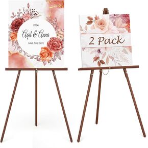 Art Easel Wooden Stands - 63" Portable Tripod Display Artist Easels - Adjustable Floor Wood Poster Stands for Wedding, Painting, Drawing, Display Show, Brown 2pack