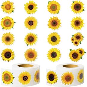 Aesthetic Sunflower Stickers Rolls - 1000pcs(2 Roll)Colorful Aesthetic Sunflower Giftwrap Stickers Roll Decal Gift Tags Label Scrapbook Laptop Waterbottle Gift Wrapping Bullet Journal Envelopes