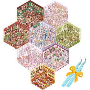 3D DIY Sticker, Isometric Room and House Sets. Enjoy Cute Cartoon Sticker Therapy with Miniature Art. Make Your Own Scenes Perfect for Kids and Adults to Pass The Time (20 Sets_A)