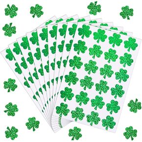 FOBSME 960 Pcs St. Patrick's Day Glitter Green Shamrock Stickers, 1.5 Inch Holographic Stickers, Self-Adhesive Lucky Clover Seal Labels for Irish Holiday Cards & Envelope Decal
