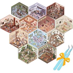 3D DIY Sticker, Isometric Room and House Sets. Enjoy Cute Cartoon Sticker Therapy with Miniature Art. Make Your Own Scenes Perfect for Kids and Adults to Pass The Time (20 Sets_A)