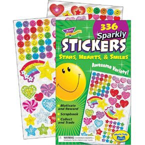 Trend Sparkly Stars, Hearts, & Smiles Sticker Pad, Classroom Incentives, 336 Count