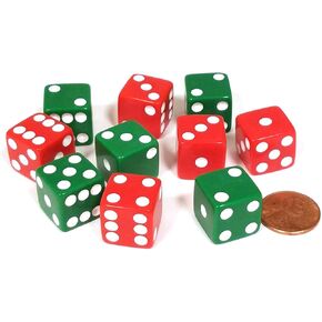 Koplow Games Set of 10 D6 Six Sided Opaque 16mm D6 Dice - Christmas Colors 5 Green & 5 Red