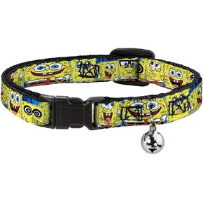 Buckle-Down Cat Collar Breakaway Spongebob Expressions Stripe Blue 8 to 12 Inches 0.5 Inch Wide