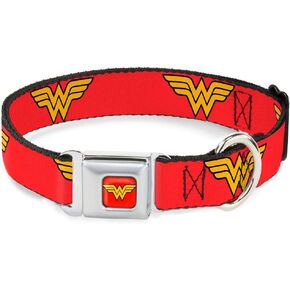 Dog Collar Seatbelt Buckle Wonder Woman Logo Red 15 to 26 Inches 1.0 Inch Wide